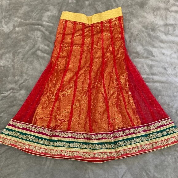 Youth Indian Saree Matching Set Sleeveless Top & Long Skirt Size 26 (6/7 Girls) - Picture 11 of 13